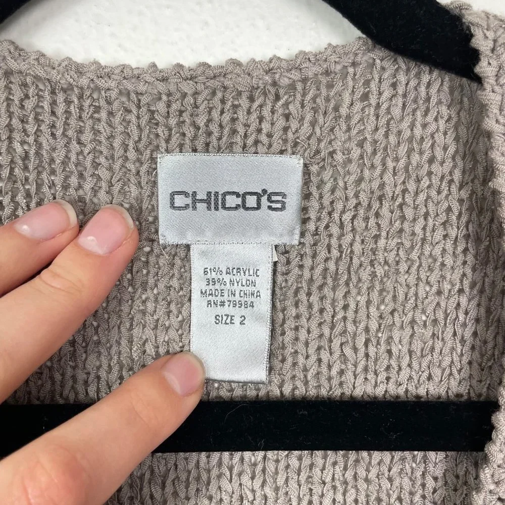 Chico's Sz 2/ US Sz L Bronze Single Button Front Open Knit Cardigan‎ Sweater